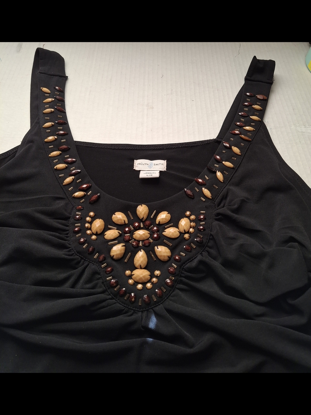 Jaclyn Smith Black Embellished Scoop Neck Tank